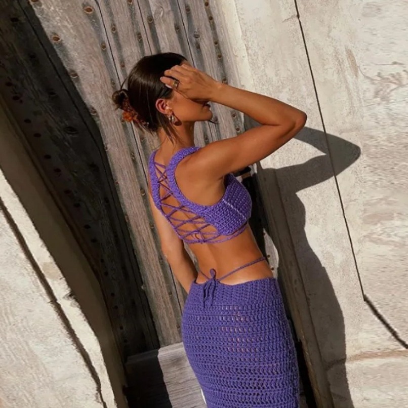 New Fashion Women's Clothing Solid Color Slim-fit Tank Top Sexy Low Waist Skirt Suit