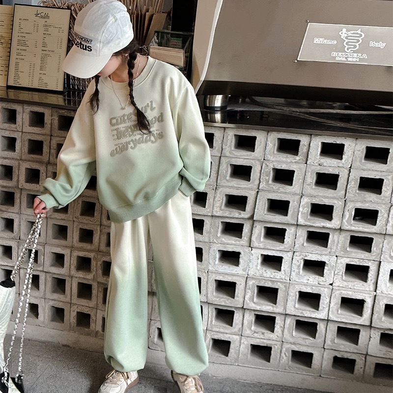 Primavera 2024 Novo Estilo Outono Esportes Na Moda Bonito e Elegante Grande Roupas Infantis Meninas Conjunto de Duas Peças_voghion.com