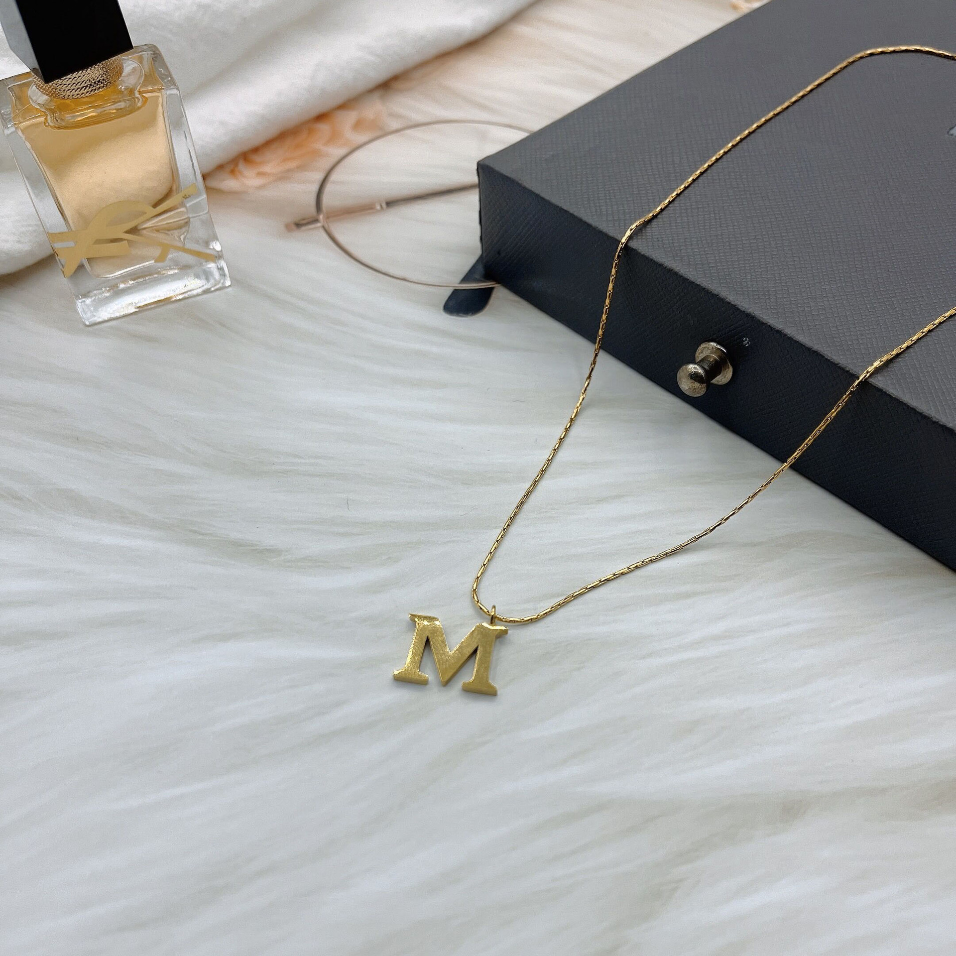 Daily Occasion Titanium Steel Material Titanium Steel Fashion Inlay Letter Water Droplets Heart Shape Artificial Pearls Rhinestones Pendant Necklace