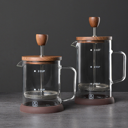 Qianye Coffee French Press Coffee Pot Walnut Lid High Borosilicate Glass Pot Manual Brewing Filter Teapot Set