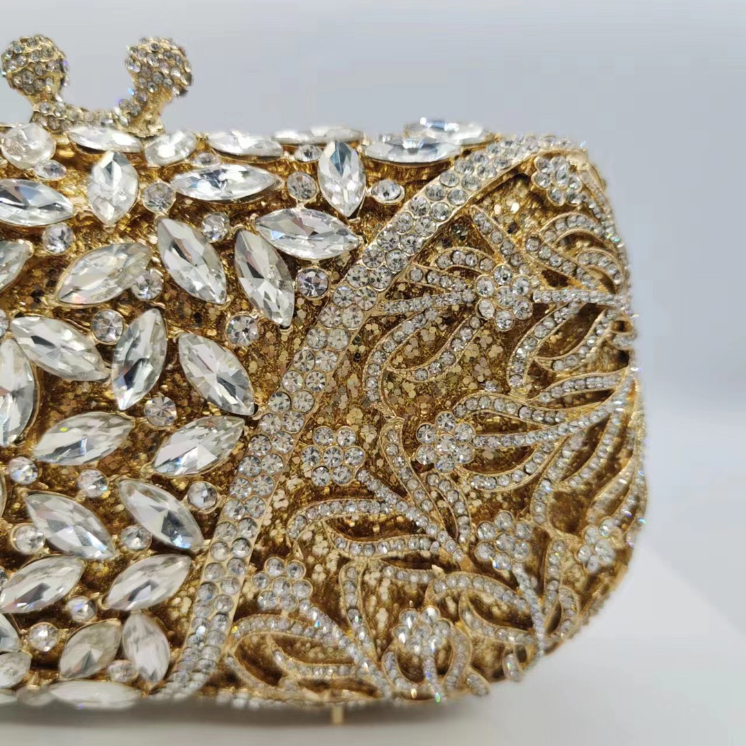 Túi clutch nữ dự tiệc đính kim cương pha lê phong cách Âu Mỹ — Màu vàng, Cá tính đặt làm