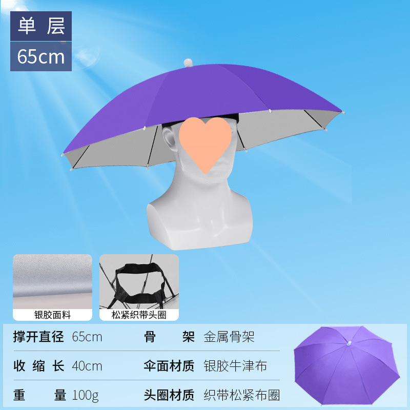 伞帽头戴雨伞帽子钓鱼头戴太阳伞户外采茶环卫防晒斗笠伞折叠大号|undefined