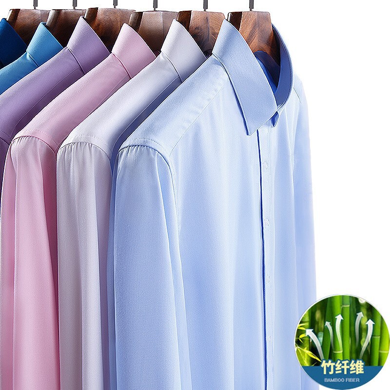 Bamboo Fiber Shirt Men's Long-Sleeved White Business Casual Non-Ironing Dress Slim-Fit Work Men's Professional Stretch Shirt