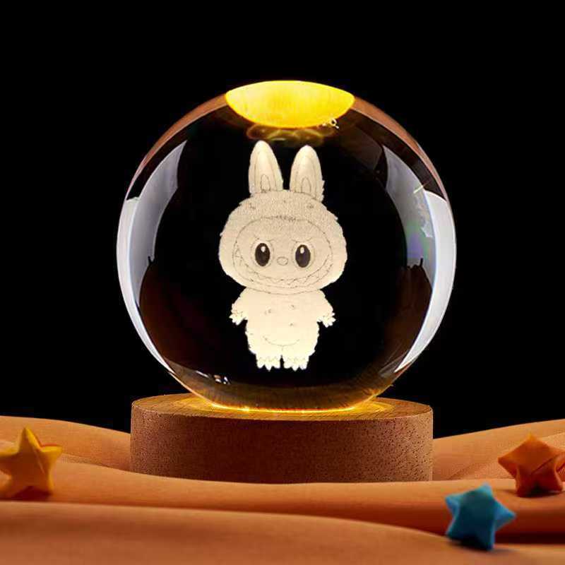 Labubu のさまざまなクリスタルボールナイトライトクリエイティブ発光装飾品デスクトップフィギュアギフト漫画かわいい|undefined