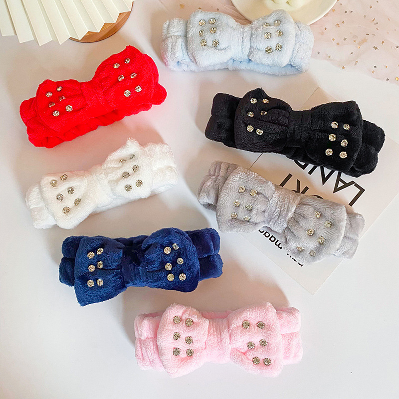 Europea y americana transfronteriza nuevo diamante arco diadema femenina SPA cara lavado diadema color sólido felpa accesorios para el cabello al por mayor
