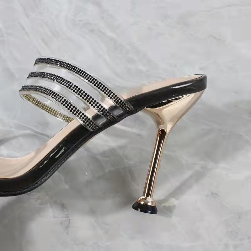 stick rhinestone pointed toe gold rubber stiletto slippers NSYBJ121747