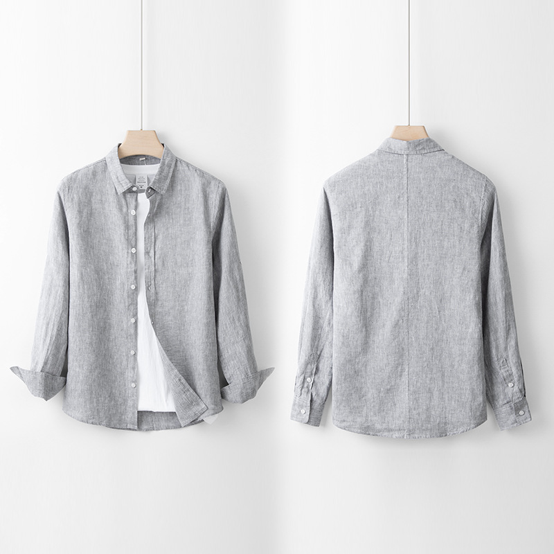 Ropa de primavera y otoño de los hombres camisa de lino puro estilo chino camisa de cuello cuadrado pequeño casual fábrica de los hombres entrega de una sola pieza 001