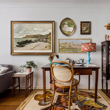 莫奈油画组合客厅装饰画美式复古名画沙发背景墙欧式餐厅墙面挂画