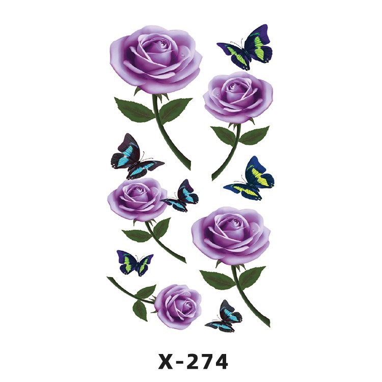 Arco de flor pequeña pegatinas de tatuaje fresco 3D dibujos animados transfronterizo Henna rosa impermeable texto en inglés pegatinas de tatuaje