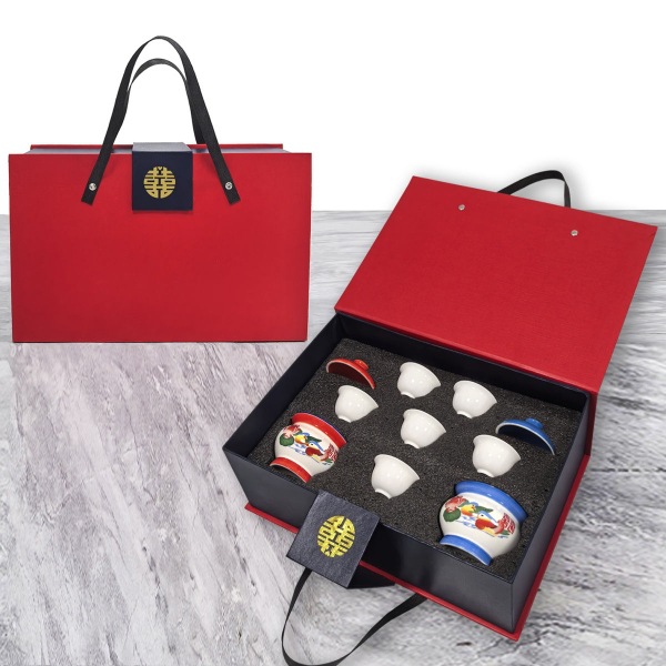 Rojo y azul con taza + cubierta en caja de regalo 6 tazas