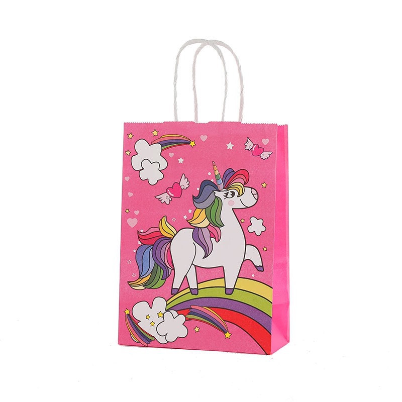 Cartoon unicornio kraft bolsas de mano de regalo de fiesta de cumpleaños de niños bolsas de regalo de jardín de infantes al por mayor