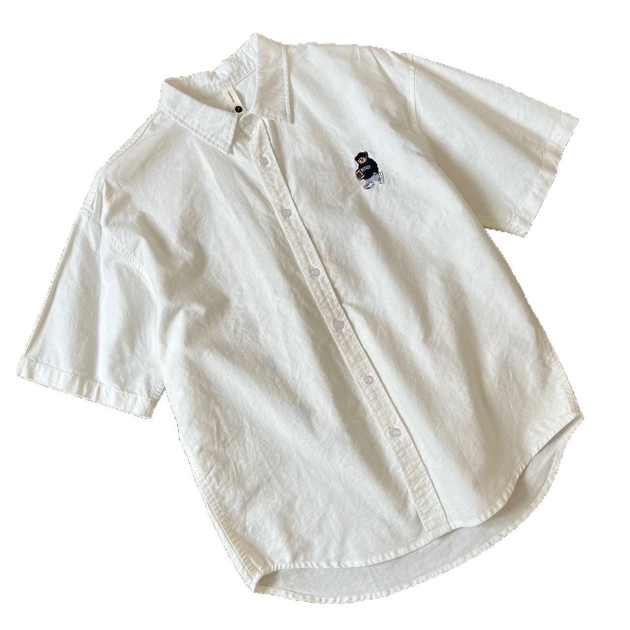 2025 Summer New Men's Short-sleeved Shirt Striped Korean Striped Bear Embroidered Shirt Simple Clear for Boys