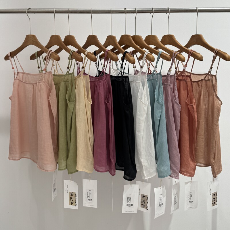 100-Count Ramie Camisole 2026 Summer New Style Multi-Color Loose-Fitting Top for Women Solid Color Tank Top 8650