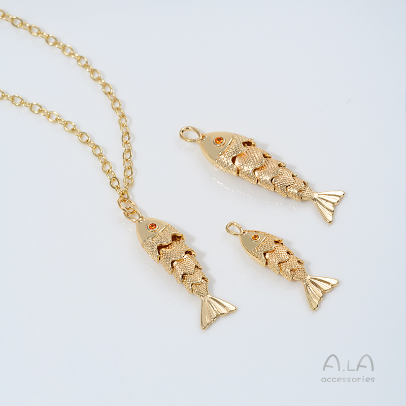 Color de retención de color paquete de 14K accesorios de joyería de bricolaje dorado peces de colores colgante de koi cuerda hecha a mano pulsera de perlas accesorios materiales