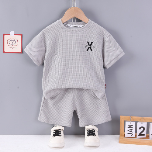 New summer clothing for children and middle-aged children, boys' casual short-sleeved shorts, children's round neck T-shirts, children's clothing two-piece wholesale