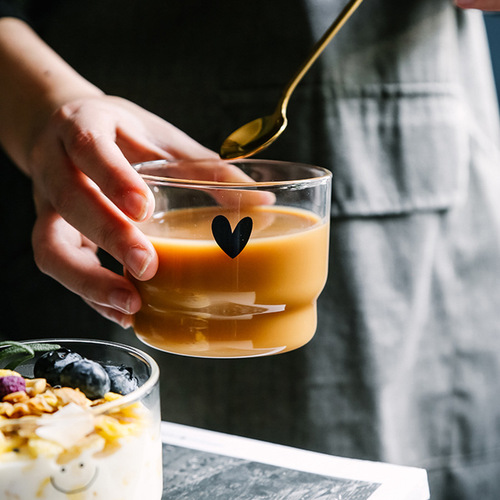 Ins-style glass cups, creative milk cups with smiling faces and heart shapes, stackable cups, dessert small bowls, breakfast cups, high-temperature resistant