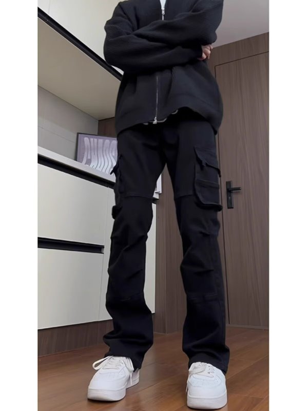 2025年新款美式复古高街工装裤男直筒阔腿休闲裤时尚潮流ins长裤|undefined