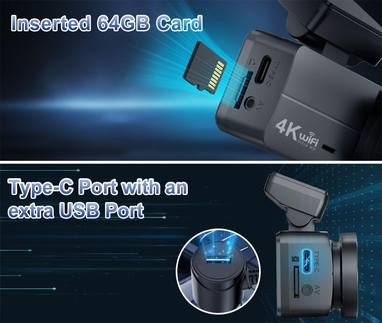 4K Dashcam, WiFi, Smartphone-Verbindung, Loop Recording