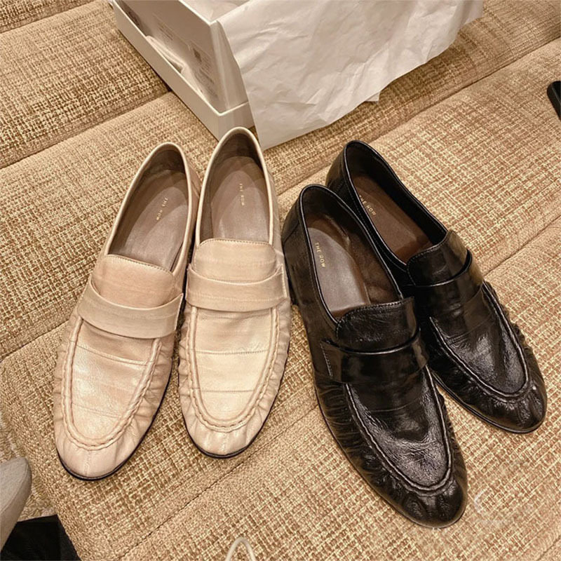Row Spring and Summer New Retro Fashion Genuine Leather Shoes Casual Leather Shoes Eel Leather Loafers Women's High Heels Row Spring and Summer New Retro Fashion Genuine Leather Shoes Casual Leather Shoes Eel Leather Loafers Women's High Heels