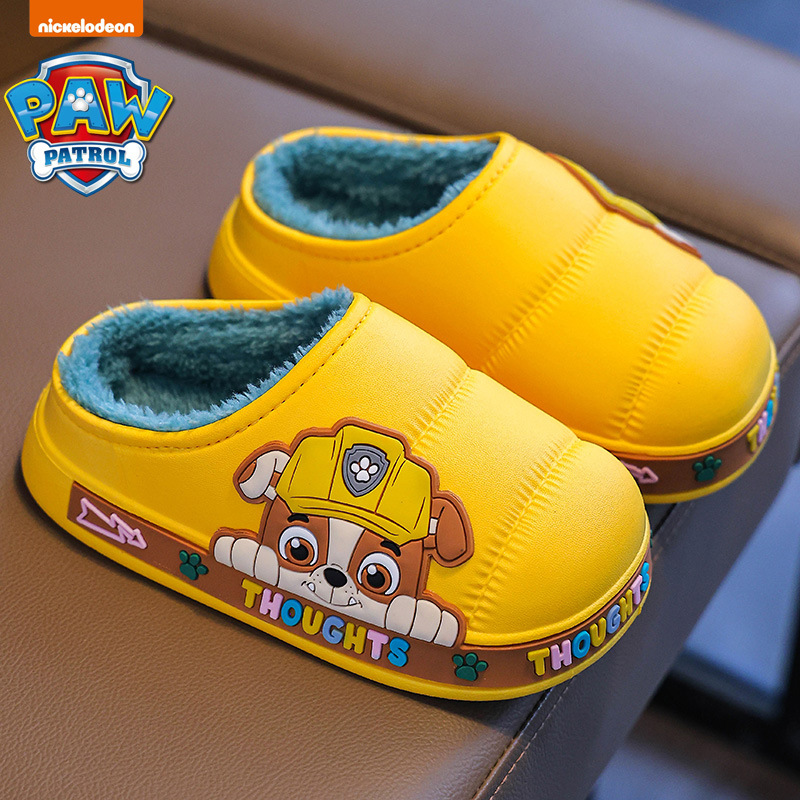 Zapatillas de algodón para niños del equipo Wang Wang, tacones de bolso para niños, zapatillas impermeables de interior para niños de invierno, zapatos de algodón para bebés para el hogar cálidos