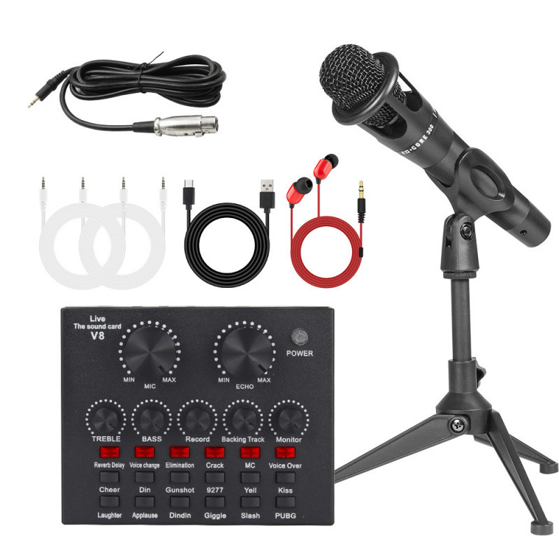 Condenser Microphone E300 Handheld Microphone Karaoke V8S Sound Card Anchor Live Recording Sound Card Set Complete Set Condenser Microphone E300 Handheld Microphone Karaoke V8S Sound Card Anchor Live Recording Sound Card Set Complete Set