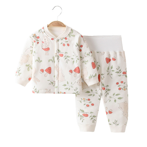 Baby innerwear set autumn and winter cotton interlayer children's base set for boys and girls autumn top and bottom sleepwear set for babies home clothing set