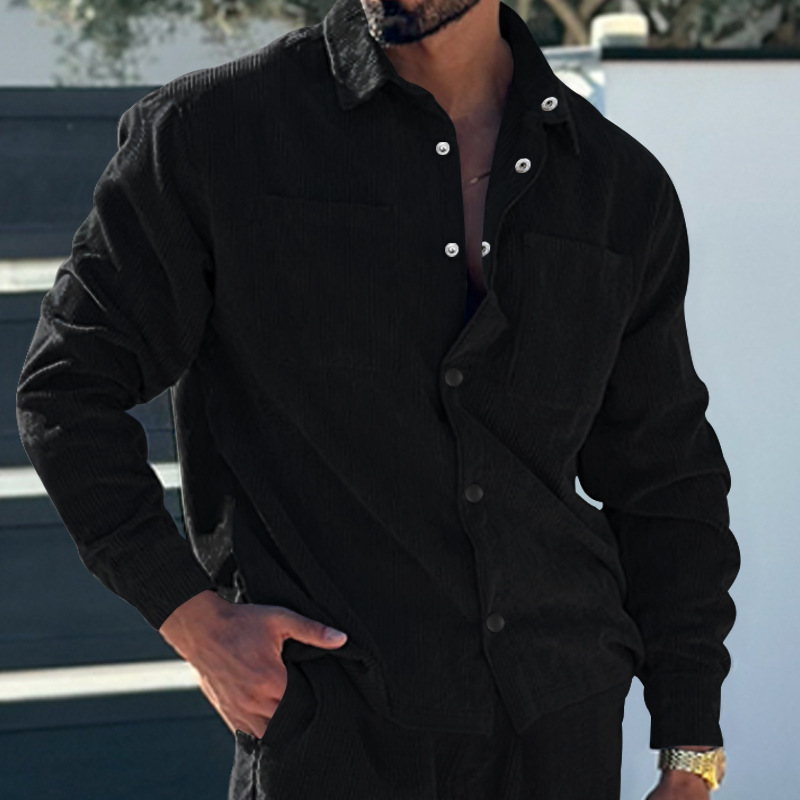2024 men's casual corduroy button up shirt with multiple pockets, solid color slim fit cardigan jacket, spring/summer_vogarts.com