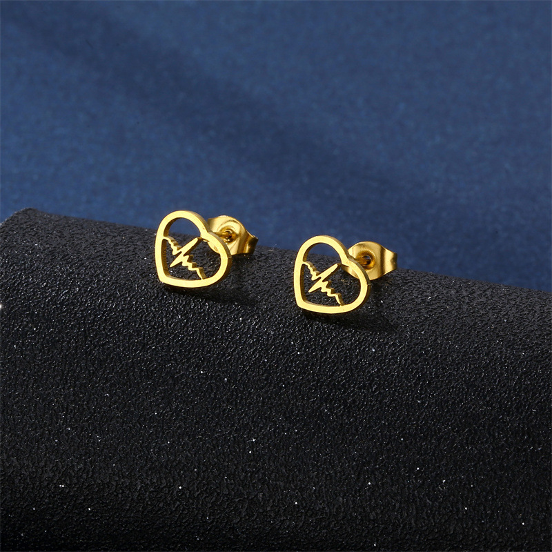 Simple Style Heart Shape Stainless Steel Earrings Necklace 1 Set