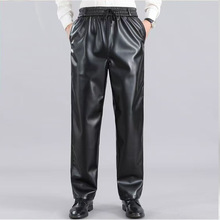 冬季男士皮裤松紧腰围加厚代驾外卖骑手防风防水摩托车保暖皮裤男