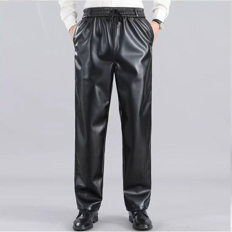 Зимние мужские кожаные брюки обтягивает талию и утолщает вынос всадника ветрозащитный водонепроницаемый мотоцикл теплые кожаные брюки мужчины