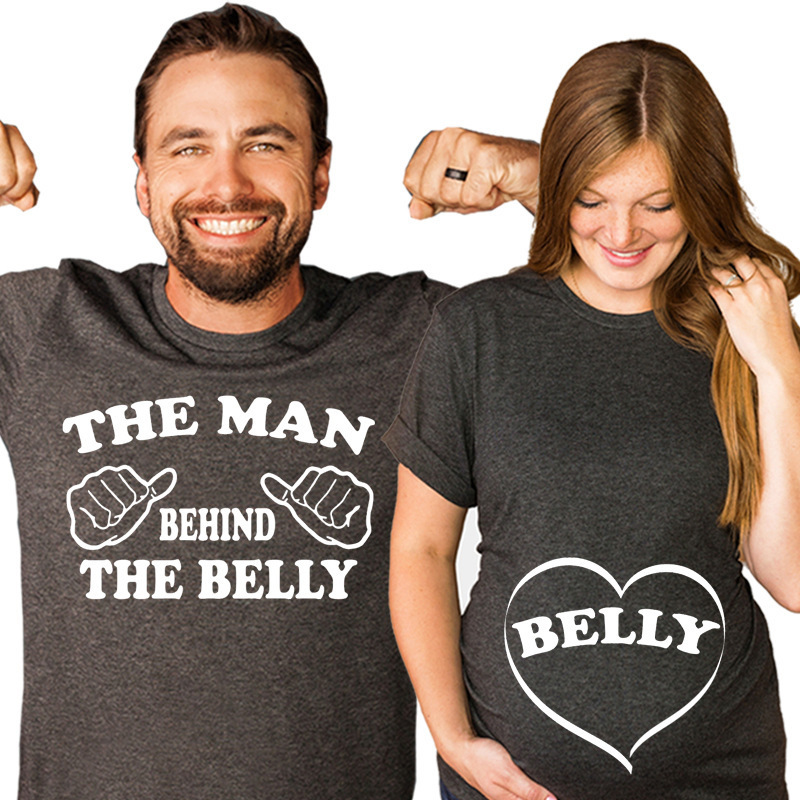 Maternity couple T-shirt Valentine's Day funny spouse top the man behind the belly