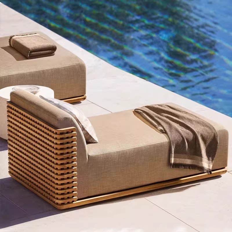 Sofá de teca de alta gama al aire libre villa patio silla de madera sólida al aire libre hotel al aire libre combinación de muebles impermeables