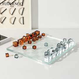 创意北欧现代水晶国际象棋摆件样板间会所书房桌面设计师装饰摆件