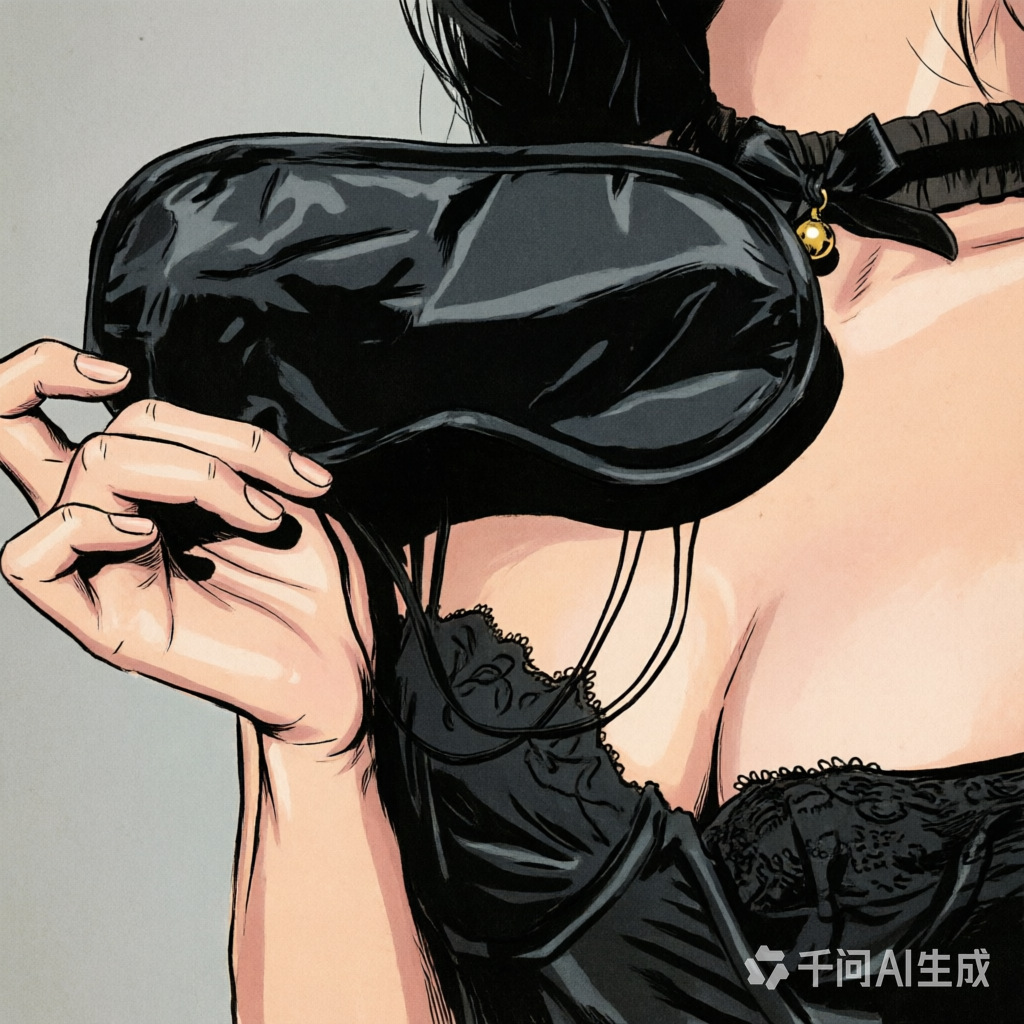 Blackout Eye Mask with Matching Collar, Elastic Strap, Black Sleep and Play Blindfold — detail image 5