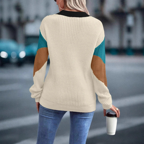 Oriental and Western Spring and Autumn Color Collision Sweater, Striped Loose Casual Women's Knitted Top
