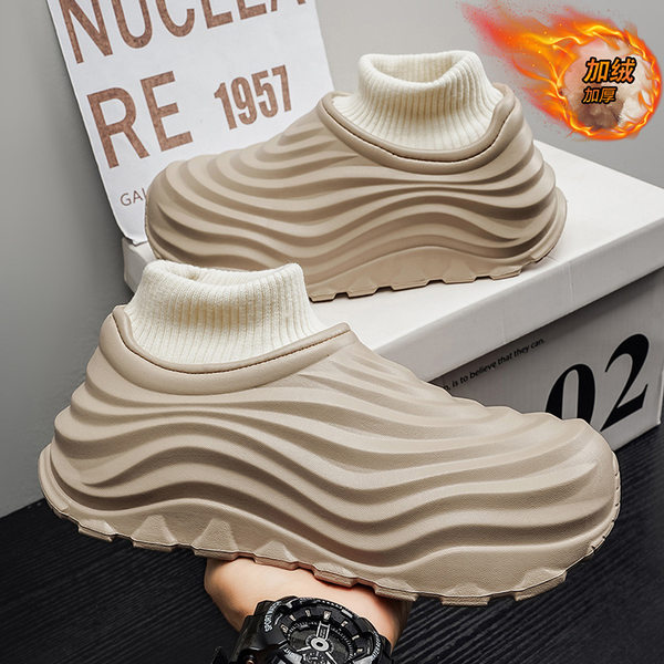 Dép bông nam đi trong nhà mùa đông lót lông dày giữ ấm chống trượt — cà phê, màu kaki, đen