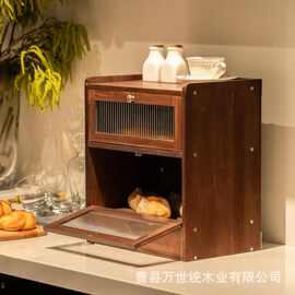 实木双层面包箱家用厨房防尘餐具面包储存箱水果糕点复古整理箱