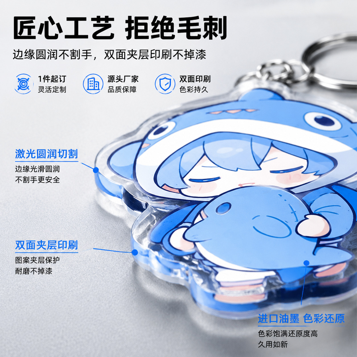 Keychain acrílico personalizado dibujos animados foto pareja diy doble cara personalidad imagen texto a granel personalizado colgante