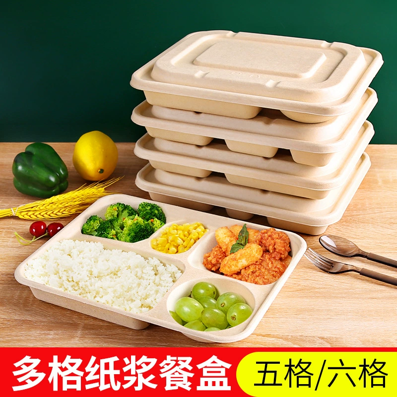 Квадратная упаковочная коробка Одноразовая коробка для завтрака Утолщенная разлагаемая целлюлоза Коробка для завтрака на вынос Салатница для Дожа
