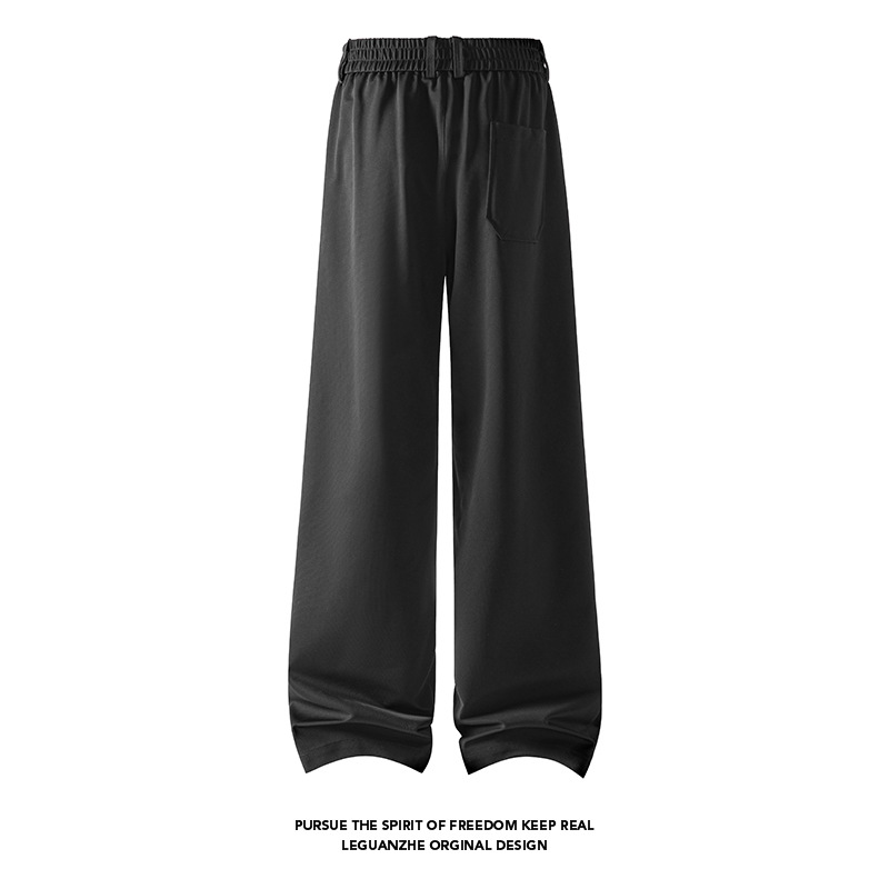 Hochwertige, lässige Anzughose für Herren, neue gerade geschnittene Hose aus Eisseide für Frühling und Herbst, schwarze, fließende, weite lange Hose_voghion.com