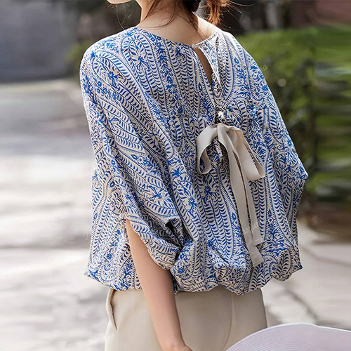 Cross-border European and American foreign trade series tie shirt 2025 summer Amazon fashion loose half sleeve turtleneck shirt women's clothing