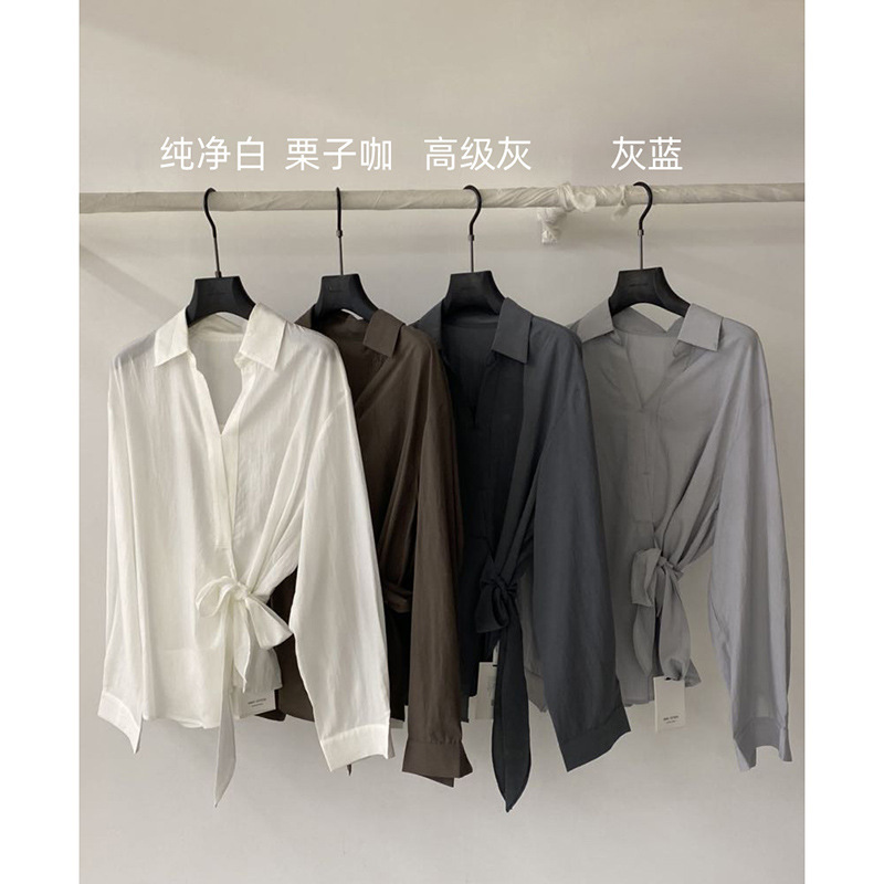 MMC长袖衬衫女秋季新款韩系高级设计感小众绑带收腰显瘦宽松衬衣|undefined