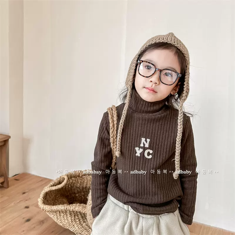 2025童装冬装儿童韩版高领加绒T恤男女童冬季长袖打底衫123623