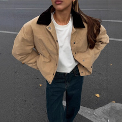 洋气时尚翻领纯色翻领麂皮绒夹克外套女2025秋冬新款跨境欧美风