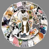 Милый мультяшный ноутбук, чемодан, светоотражающий скутер, кот, граффити
