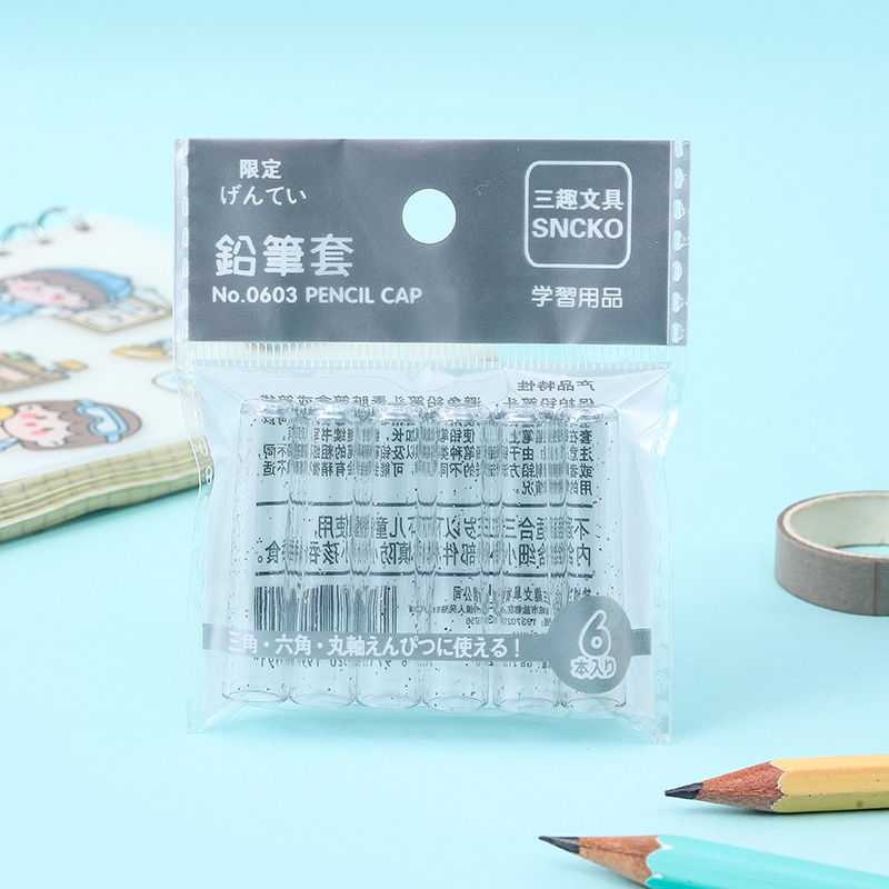 Tres colores simples divertidos, tapa de lápiz transparente, tapa de lápiz de plástico, tapa de lápiz, extensor para estudiantes de primaria, niños generales