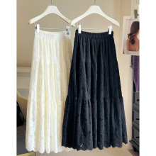 加绒加厚蕾丝半身裙女秋冬新款松紧高腰显瘦a字中长大摆蛋糕裙子