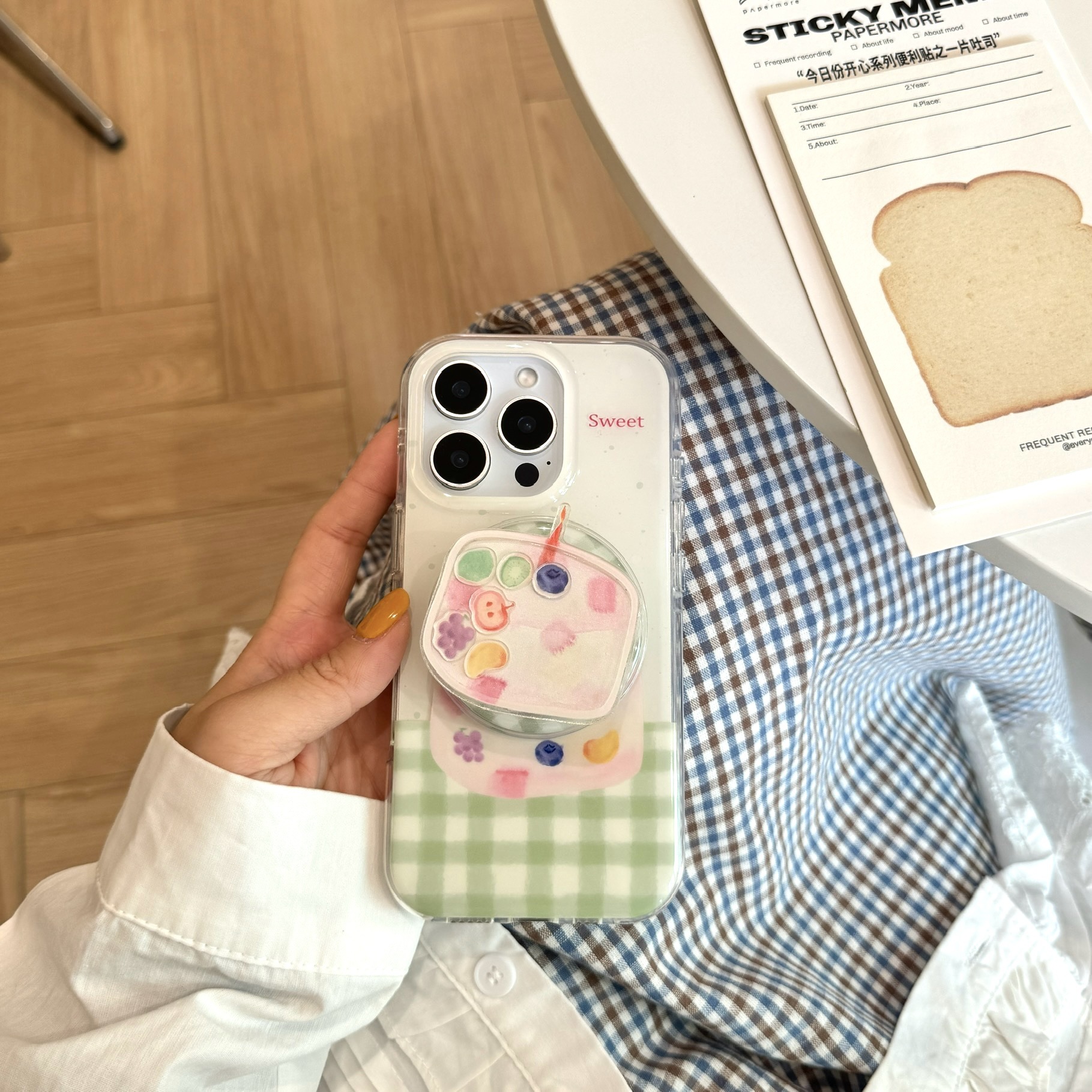 Funda para teléfono móvil Apple 16ProMax divertida y linda tarta de frutas a cuadros 15/14 nicho 15Pro mujer 13