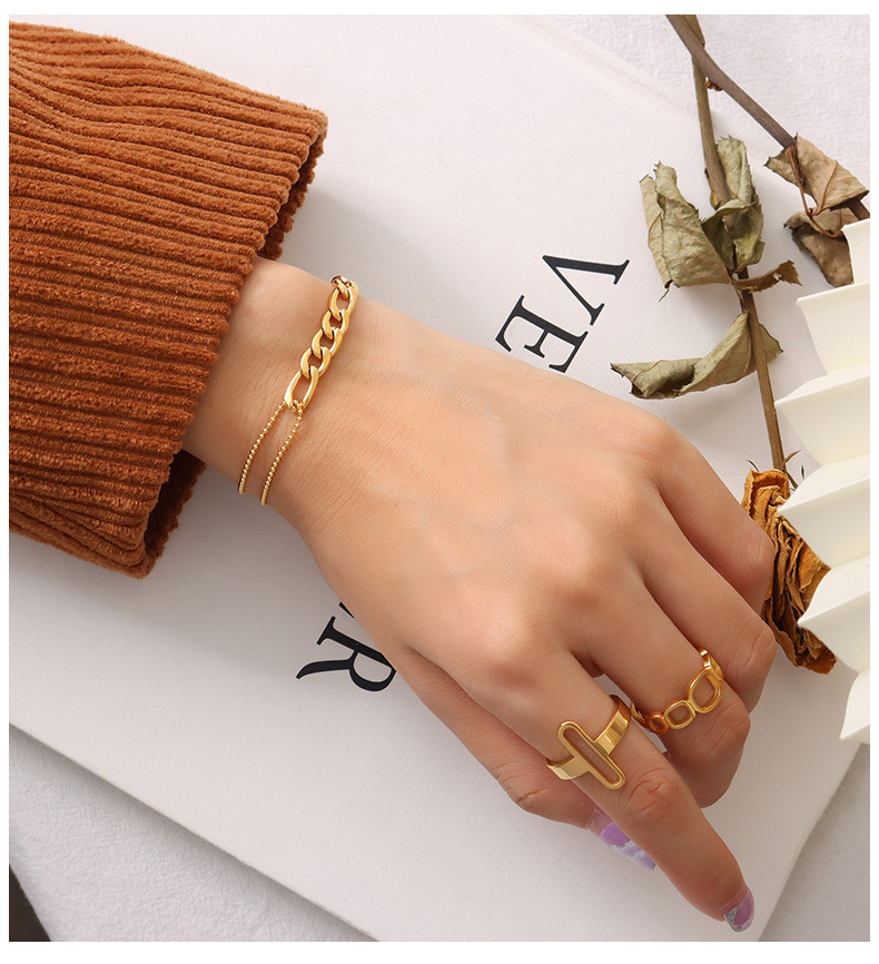 simple double layer round bead necklace titanium steel bracelet set