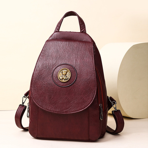 Niche design leather backpack, multi-zipper design, large-capacity, all-matching new style, girls 'daily work and shopping